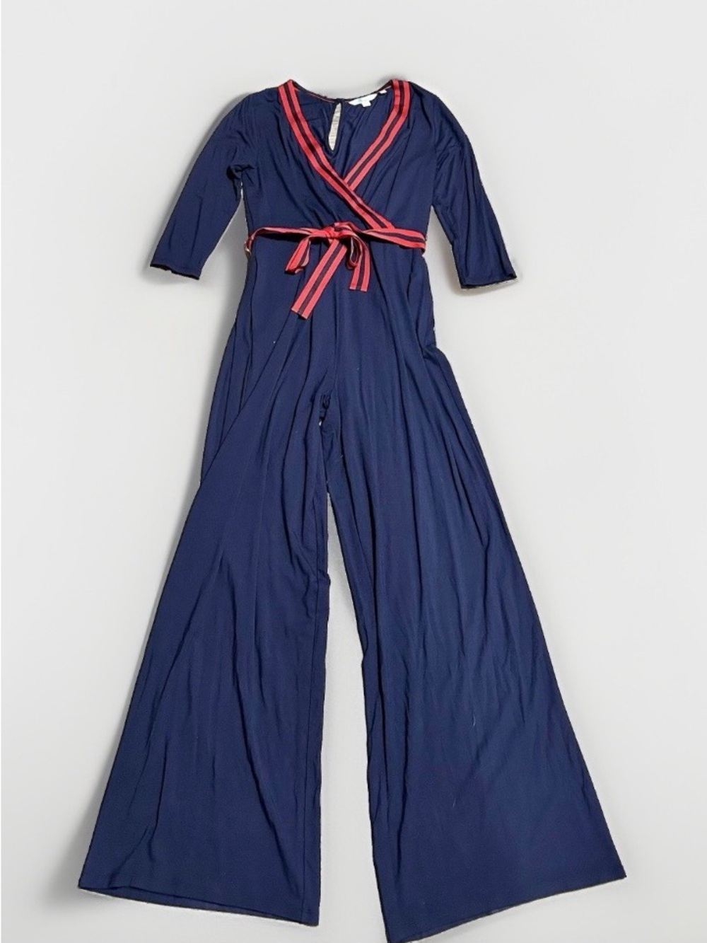 Boden Navy Wrap Jumpsuit with Red Trim size 6